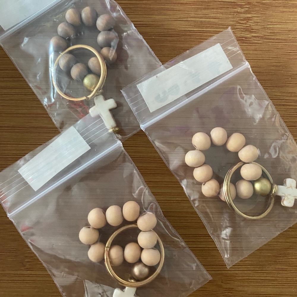 Handmade Wooden Bead Keychain with stone Cross Charm Favors  3 FOR $50